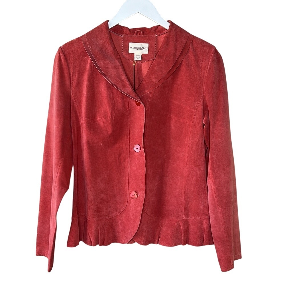 Monterey Bay Clothing Company Women's Suede Ruffle Hem Jacket Peach Orange Sz 10